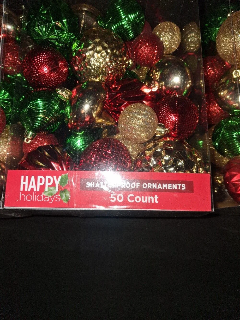S/3 Happy Holidays 50 Count Shatterproof Ornaments (One Broken)
